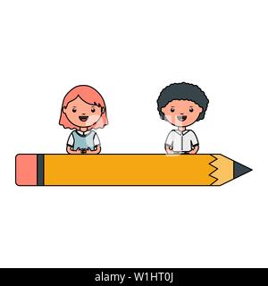 Mignon petit couple étudiants avec crayon design illustration vectorielle Illustration de Vecteur