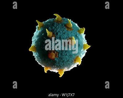 Virus en rendu 3D dans le jet de sang en couleur arrière-plan. Banque D'Images