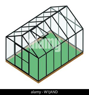 À effet de vide avec porte fermée et fenêtre ouverte vue isométrique isolé sur fond blanc. Maison de Verre. Illustration de Vecteur