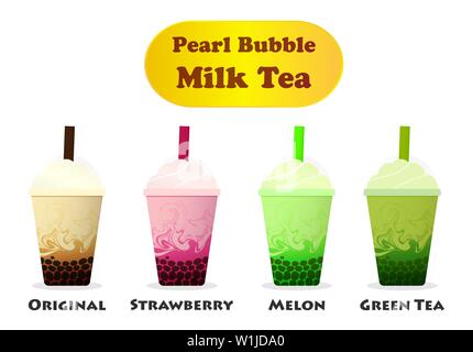 Vue latérale, Pearl bubble tea sur Lait blanc, vector art Illustration de Vecteur