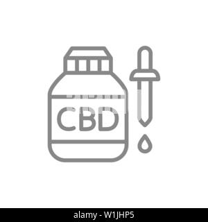 L'huile de la CDB, de l'extrait de cannabis médical, l'huile de chanvre dans l'icône de la ligne de bouteille. Illustration de Vecteur