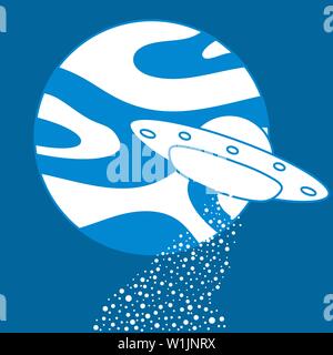 Vector illustration avec UFO, planète. L'exploration de l'espace. Ufo flying vaisseau spatial. Journée mondiale de l'OVNI. Soucoupe volante. Illustration de Vecteur