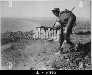 L'irrépressible australiens à Anzac. Une mise en place d'un camarade blessé à l'hôpital. Campagne des Dardanelles, vers 1915., ca. 1919 - ca. 1919 ; notes générales : utilisation de la guerre et des conflits Nombre 664 lors de la commande d'une reproduction ou demande d'informations sur cette image. Banque D'Images