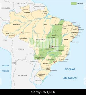 Carte de la paysage de savane du Cerrado au Brésil Illustration de Vecteur