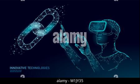 Négociant blockchain moderne hommes gérer le système. Les données de l'administration de l'assistance. Casque VR 3D lunettes de réalité augmentée finances Illustration de Vecteur