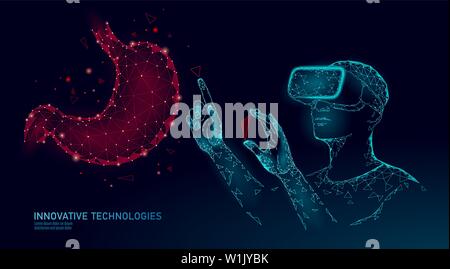 Les droits de l'homme médecin moderne l'exploitation d'un cancer de l'estomac. L'aide de la réalité virtuelle l'opération au laser. Casque VR 3D lunettes de réalité augmentée en ligne médecine Illustration de Vecteur