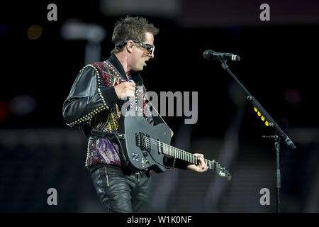 Londres, Angleterre : Muse effectuer sur la soirée d'ouverture de leur théorie Simulation UK tour à la London Stadium. Avec : Matt Bellamy Où : London, Royaume-Uni Quand : 01 Juin 2019 Crédit : Neil Lupin/WENN Banque D'Images