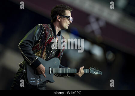 Londres, Angleterre : Muse effectuer sur la soirée d'ouverture de leur théorie Simulation UK tour à la London Stadium. Avec : Matt Bellamy Où : London, Royaume-Uni Quand : 01 Juin 2019 Crédit : Neil Lupin/WENN Banque D'Images