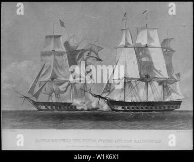 United States, 1812 ; Portée et contenu : les États-Unis, une frégate de 44 canons commandé en 1798. Montré dans la bataille avec les Macédoniens, 1812. Notes générales : La gravure après Alonzo Chappel. Banque D'Images