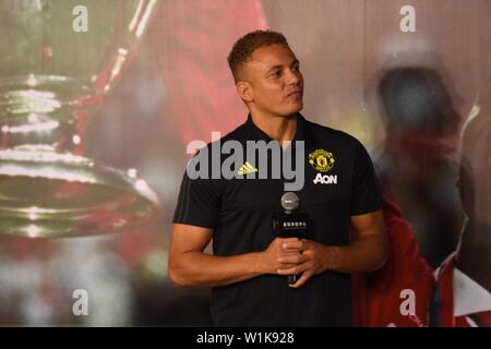 Joueur de football anglais Wes Brown assiste à un événement promotionnel au premier club-Themed Entertainment Centre et de l'expérience lancée par Manchester United à Beijing, Chine, 3 juillet 2019. Banque D'Images