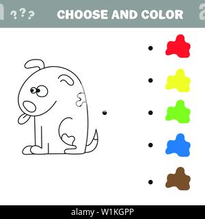 Coloriages pour les enfants. Illustration Vecteur de chien. Choisissez Couleur - puzzle Illustration de Vecteur