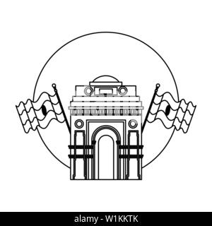 Indian gate arch, avec des drapeaux Illustration de Vecteur