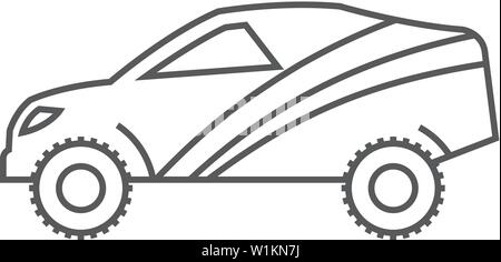 Voiture de rallye dans l'icône Contour mince de style. Concours championnat de course route fast track Illustration de Vecteur