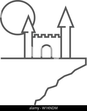 Château sombre dans l'icône Contour mince de style. Symbole de l'Halloween lune chemin peur spooky bâtiment Illustration de Vecteur