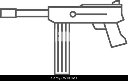 Arme à feu dans l'icône Vintage style contour mince. La seconde guerre mondiale, d'armes de l'armée. Illustration de Vecteur