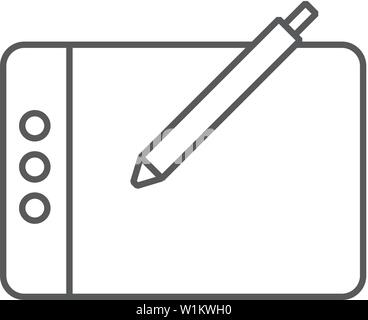 Tablette de dessin dans l'icône Contour mince de style. Peinture numérique ordinateur outils Illustrator pen Illustration de Vecteur