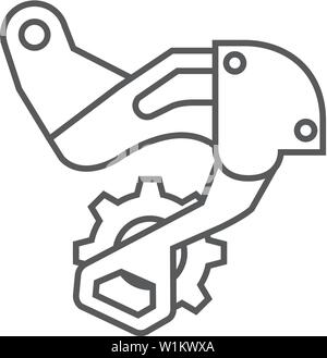 Deraillieur arrière dans l'icône Contour mince de style. Location vélo sport course sur route la vitesse de changement de la transmission Illustration de Vecteur