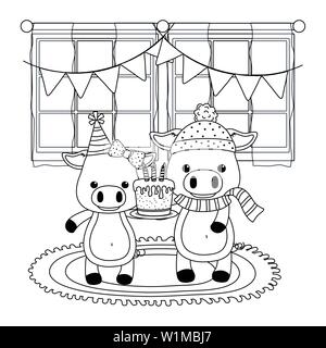 La conception de dessins animés, des animaux joyeux anniversaire célébration Noël Décoration et thème surprise Vector illustration Illustration de Vecteur