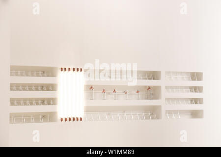 Sur un mur blanc de laboratoire moderne a été faite pour être une étagère pour mettre beaucoup de bouteilles et flacons Banque D'Images