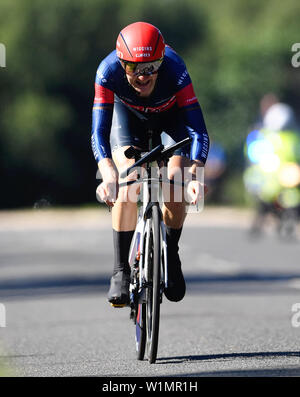 L'équipe de Wiggins Le Col Mark Christian concurrentes dans l'élite hommes au cours de la British Cycling Route National Championships Time Trials à Sandringham Estate, Norfolk. Banque D'Images