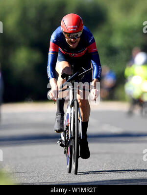 L'équipe de Wiggins Le Col Mark Christian concurrentes dans l'élite hommes au cours de la British Cycling Route National Championships Time Trials à Sandringham Estate, Norfolk. Banque D'Images