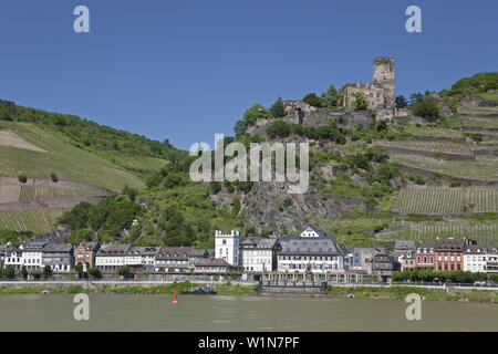 Burg Château Gutenfels Kaub ci-dessus et le Rhin, Vallée du Haut-Rhin moyen, la Rhénanie-Palatinat, Allemagne, Europe Banque D'Images