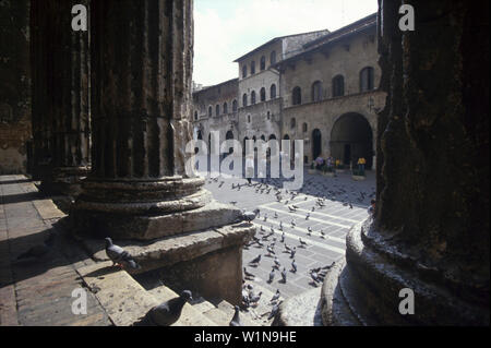 Place de la ville, la Piazza del Comune, avec Temple de Minerve, Tempio di Minerva, assise, Ombrie, Italie Banque D'Images