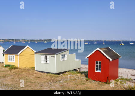 Cabines de plage à la plage de l'Île, AErøskøbing ærø, au sud de la Fionie, archipel des îles de la mer du sud du Danemark, Danemark du Sud, Danemark, Scandinavie, Nord Banque D'Images