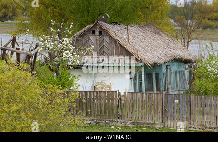 Maison traditionnelle dans le Delta du Danube près de Ilganii und Partizani , environ 60 km loin de l'embouchure de la direction générale de Sulina du Danube, Mer Noire , Ro Banque D'Images