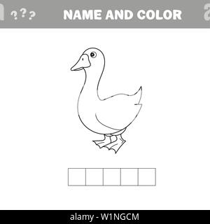 Vector Cartoon noir et blanc Illustration de Funny Farm Animal oiseau oie pour Coloring Book - Mots croisés Illustration de Vecteur