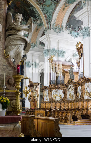 L'intérieur de cathédrale ancienne collégiale, stalles du choeur, Site du patrimoine mondial de l'Couvent de Saint-Gall, dans le canton de Saint-Gall, Suisse Banque D'Images