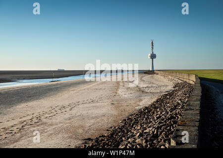UNESCO World Heritage la mer des Wadden, tour radar sur l'île de Neuwerk, état fédéral, Hambourg, Allemagne, Mer du Nord Banque D'Images