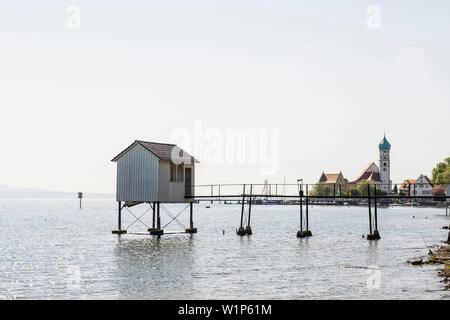 Bathhouse, Wasserburg, Lac de Constance, Bavière, Allemagne Banque D'Images