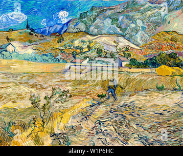 Tableau Toile Vincent Van Gogh - Champ De Blé Avec Paysan (1889) Prêt à Accrocher