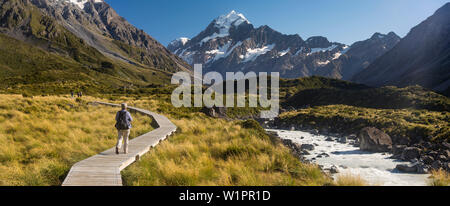 Hooker Valley, Mt Cook, Aoraki, Mackenzie, Canterbury, Nouvelle-Zélande Alpes, île du Sud, Nouvelle-Zélande, Océanie Banque D'Images