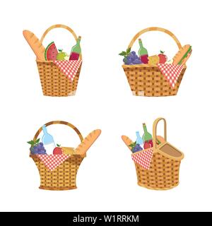 Ensemble d'entraver avec de la nourriture et la décoration nappe over white background vector illustration Illustration de Vecteur