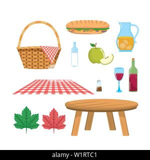 Ensemble d'entraver avec table et nappe avec de la nourriture plus bacckground blanc vector illustration Illustration de Vecteur