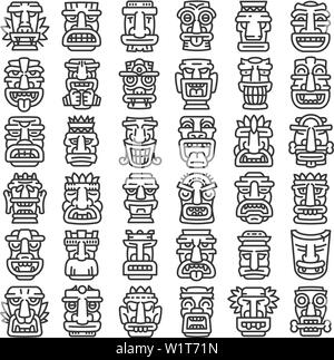 Idoles Tiki icons set. Contours ensemble d'idoles tiki vector icons pour la conception web isolé sur fond blanc Illustration de Vecteur