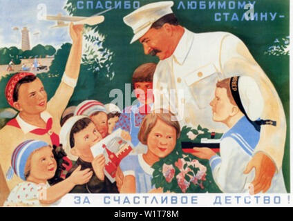 Grâce au cher Staline pour une enfance heureuse 1936 affiche soviétique Banque D'Images