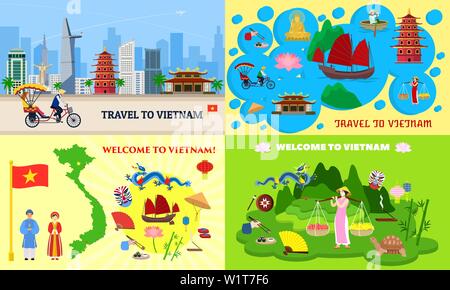 Vietnam banner set. Télévision illustration de vecteur du Vietnam pour la bannière web design Illustration de Vecteur