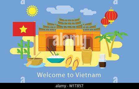 Bienvenue au Vietnam, bannière concept style plat Illustration de Vecteur