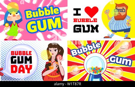 Chewing-gum banner set. Cartoon illustration de chewing-gum bannière vecteur défini pour web design Illustration de Vecteur