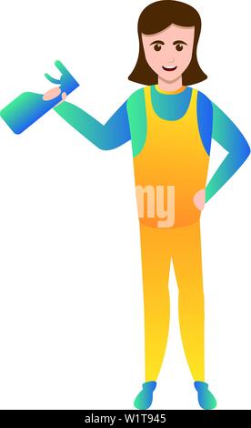 Utilisation Nettoyant spray femme icône. Caricature de femme utiliser Nettoyant spray icône vecteur pour la conception web isolé sur fond blanc Illustration de Vecteur