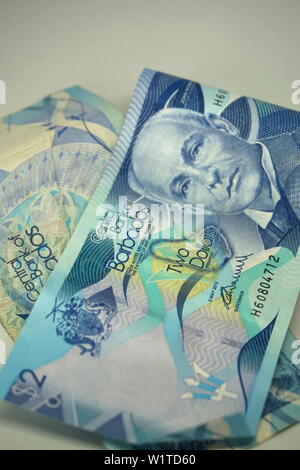 Deux notes deux dollar Barbade Banque D'Images