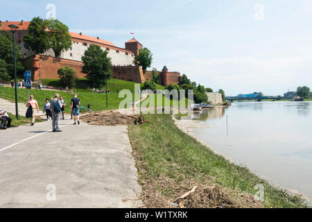 Suite des inondations sur la rivière Vistule/Visla après les gros orages dans le sud de la Pologne à la fin de mai 2019, Cracovie, Pologne, Europe. Banque D'Images