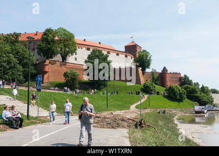 Suite des inondations sur la rivière Vistule/Visla après les gros orages dans le sud de la Pologne à la fin de mai 2019, Cracovie, Pologne, Europe. Banque D'Images