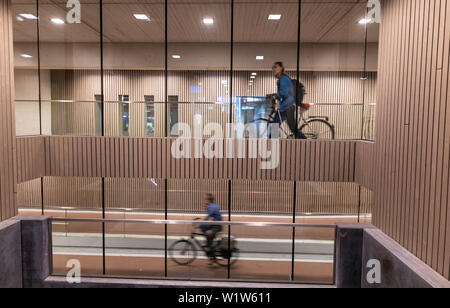 Garage de stationnement pour vélos à Utrecht, Pays-Bas, avec plus de 13 000 places de stationnement, le plus grand parking gratuit Garage à vélos dans le monde entier, à la central Banque D'Images