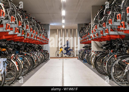 Garage de stationnement pour vélos à Utrecht, Pays-Bas, avec plus de 13 000 places de stationnement, le plus grand parking gratuit Garage à vélos dans le monde entier, à la central Banque D'Images