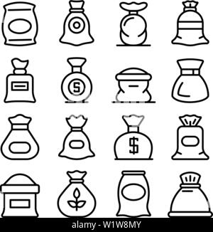Icons set sac style du contour, Illustration de Vecteur