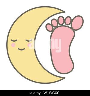 Baby foot print avec lune kawaii character vector illustration design Illustration de Vecteur